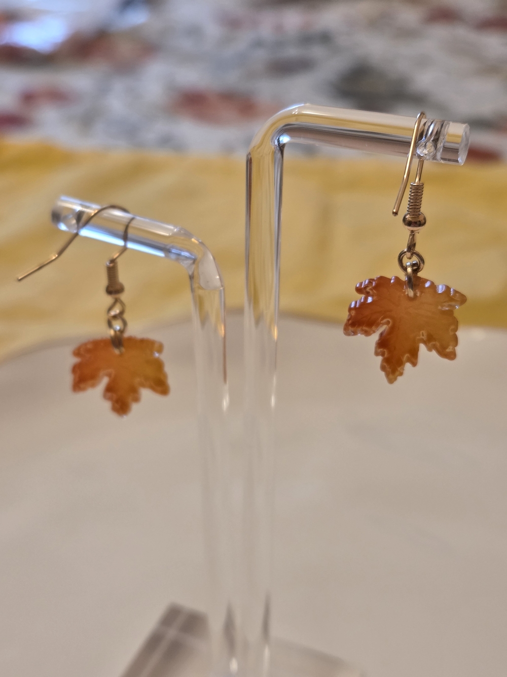 Autumn Maple Leaf Drop Earrings - Golden Orange Resin- NWT - Picture 3 of 6